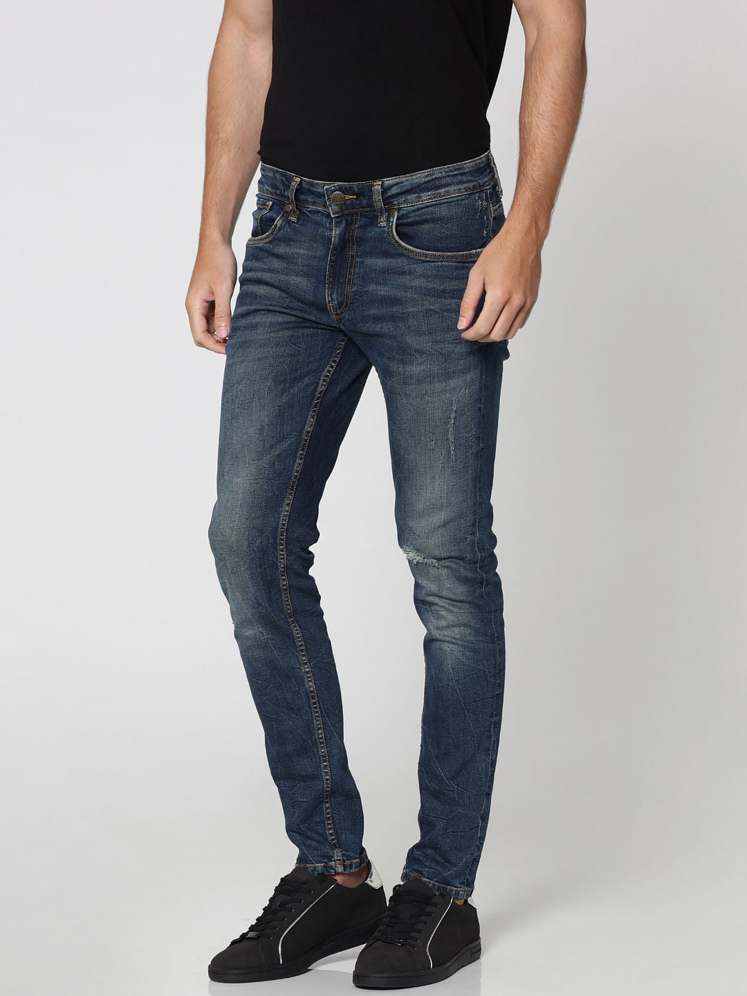 Blue Mildly Distressed Ben Skinny Fit Jeans