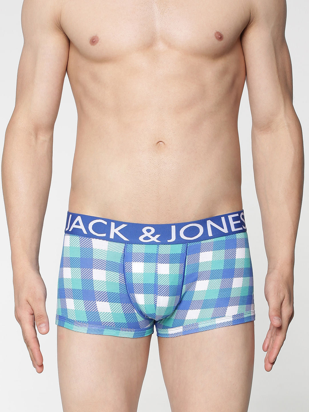 Blue Checks Print Brazilian Trunks - S