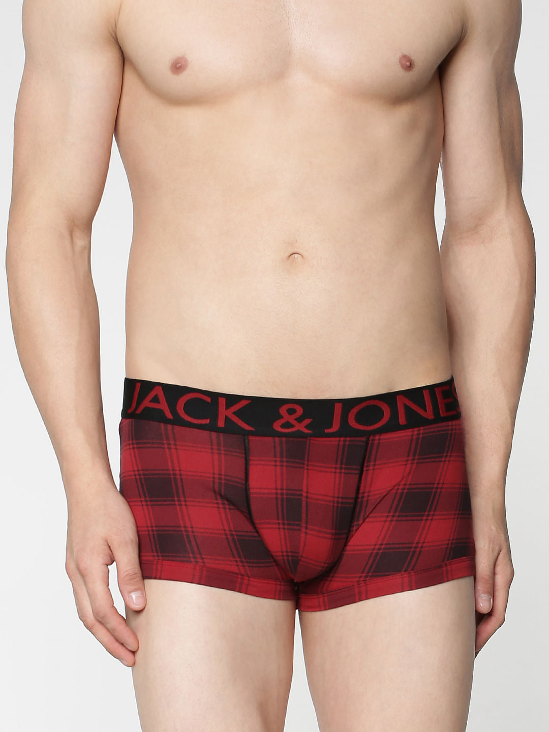 Red Checks Print Brazilian Trunks - S