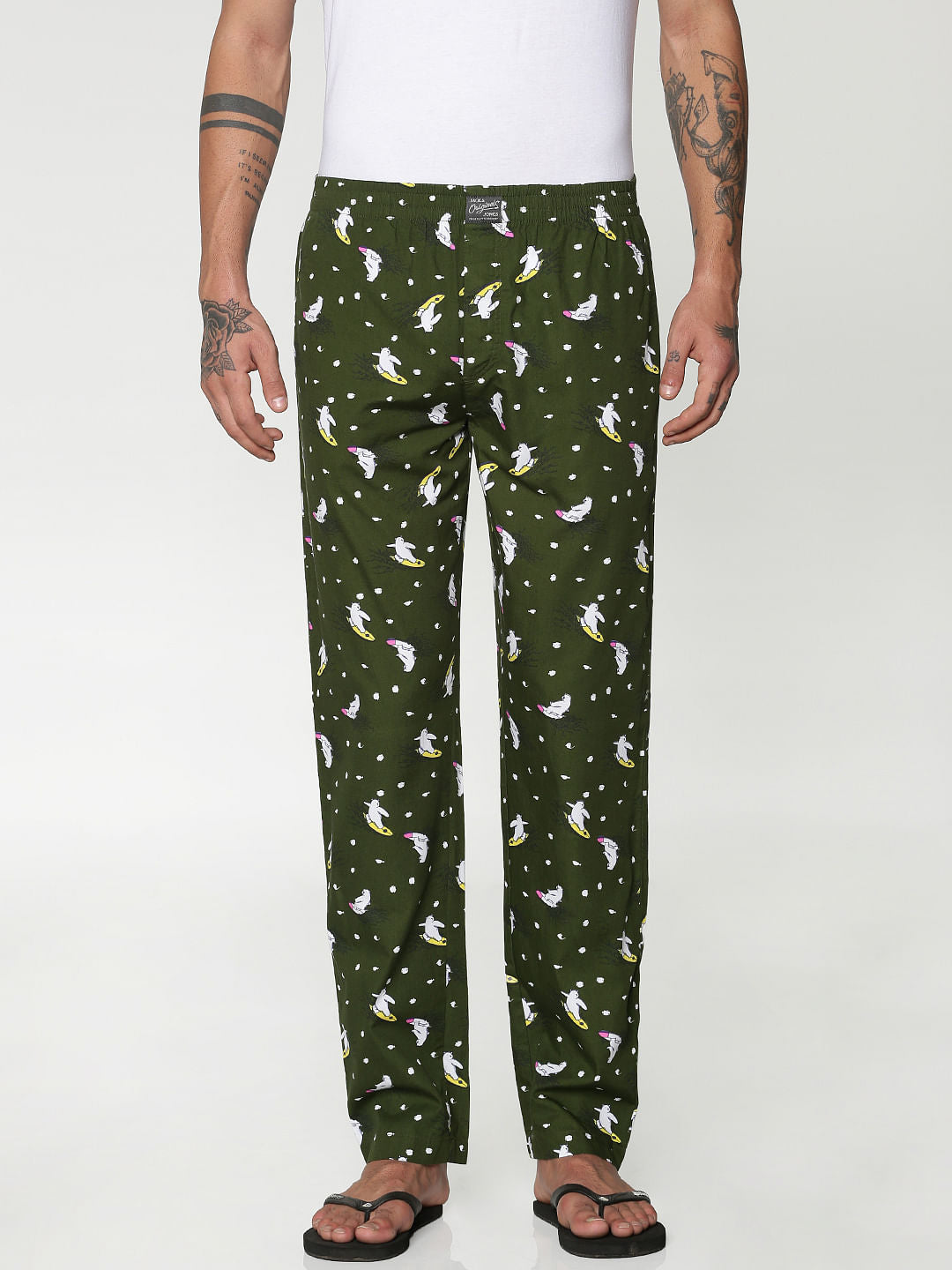 Green All Over Panda Print Pyjama - S