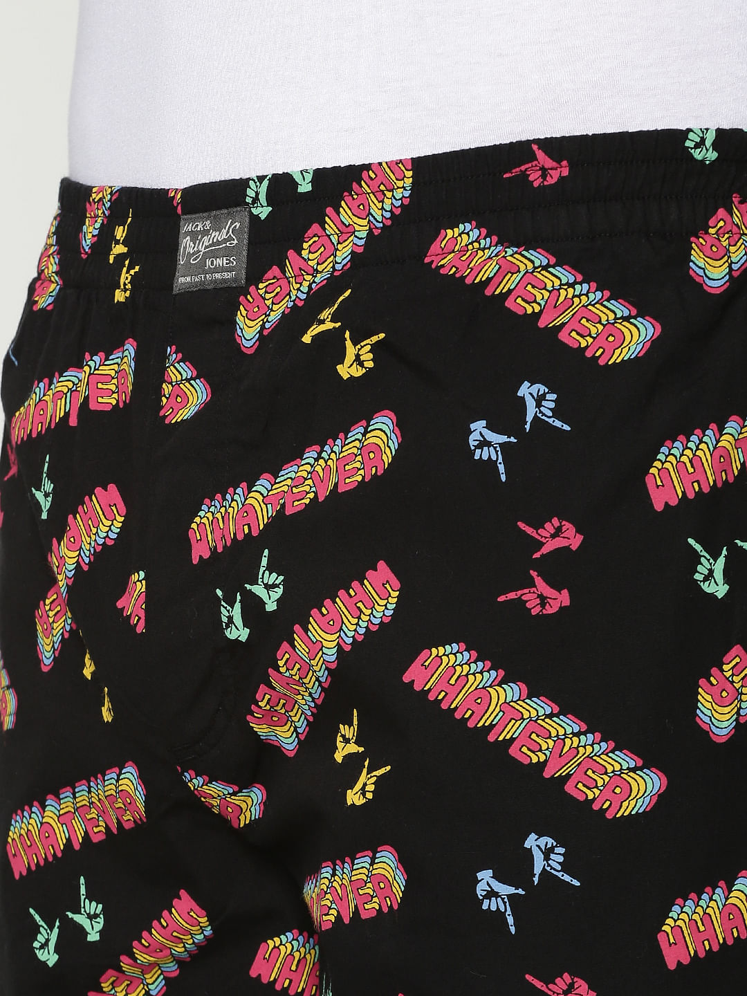 Black All Over Whatever Text Print Pyjama