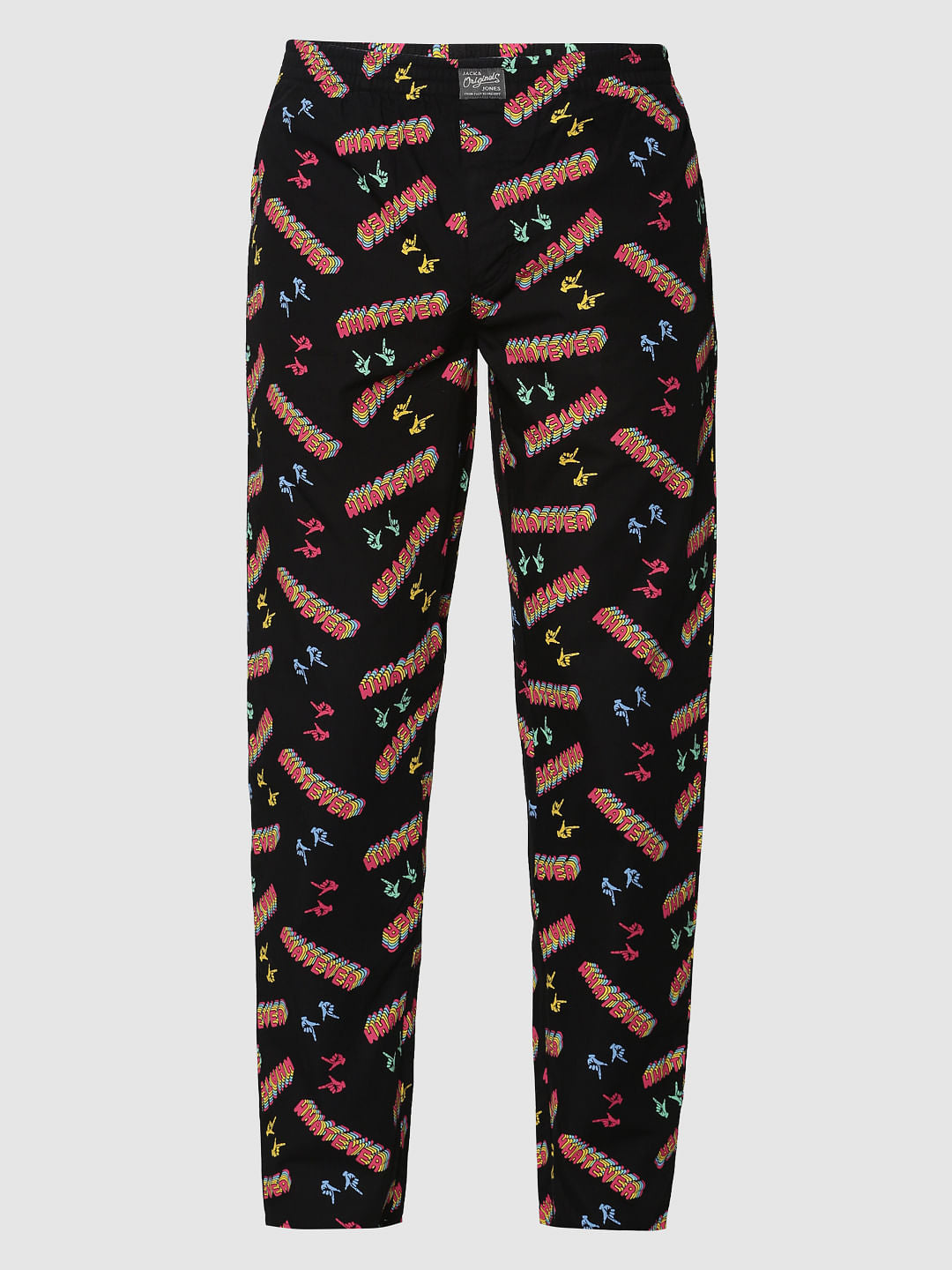 Black All Over Whatever Text Print Pyjama