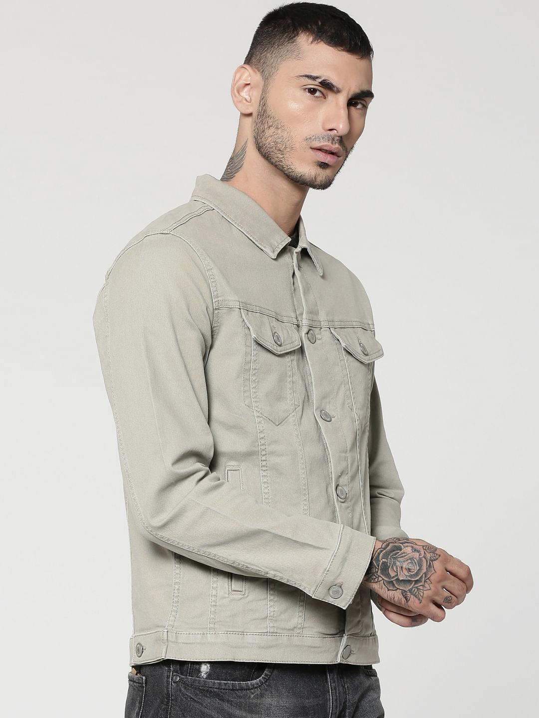 Grey Casual Denim Jacket