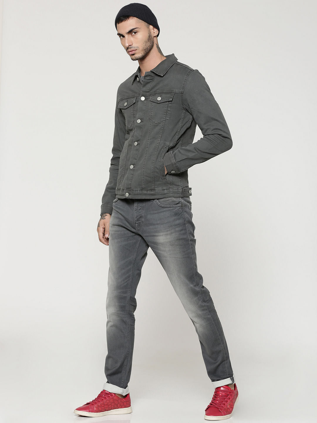 Grey Casual Denim Jacket