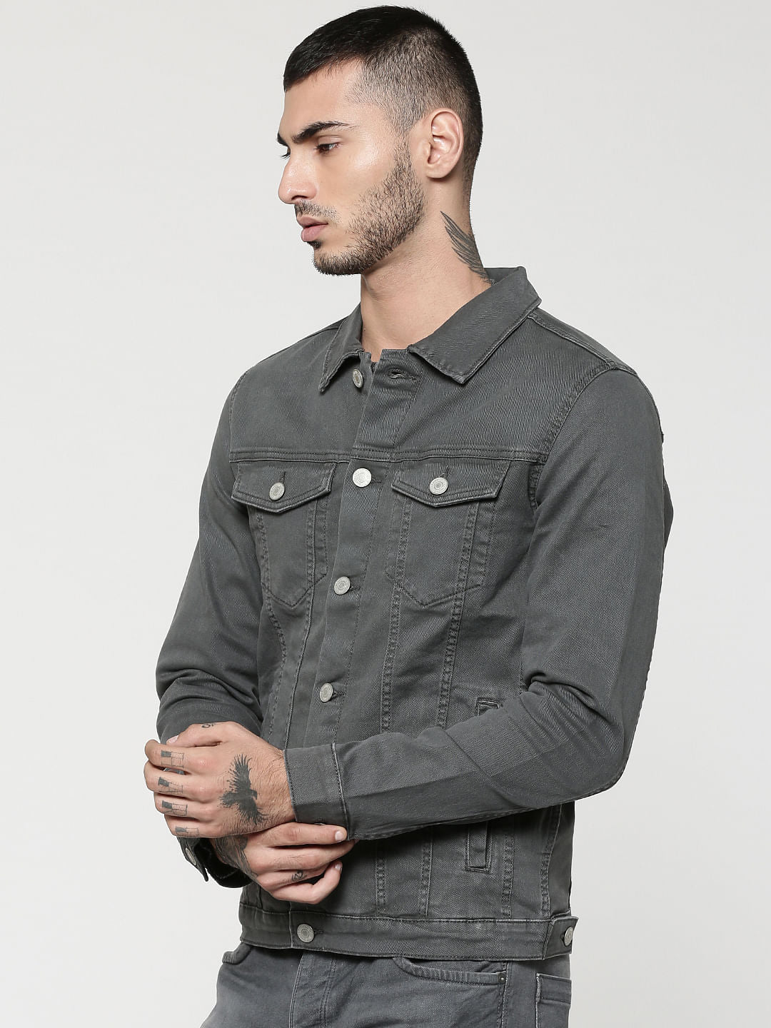 Grey Casual Denim Jacket