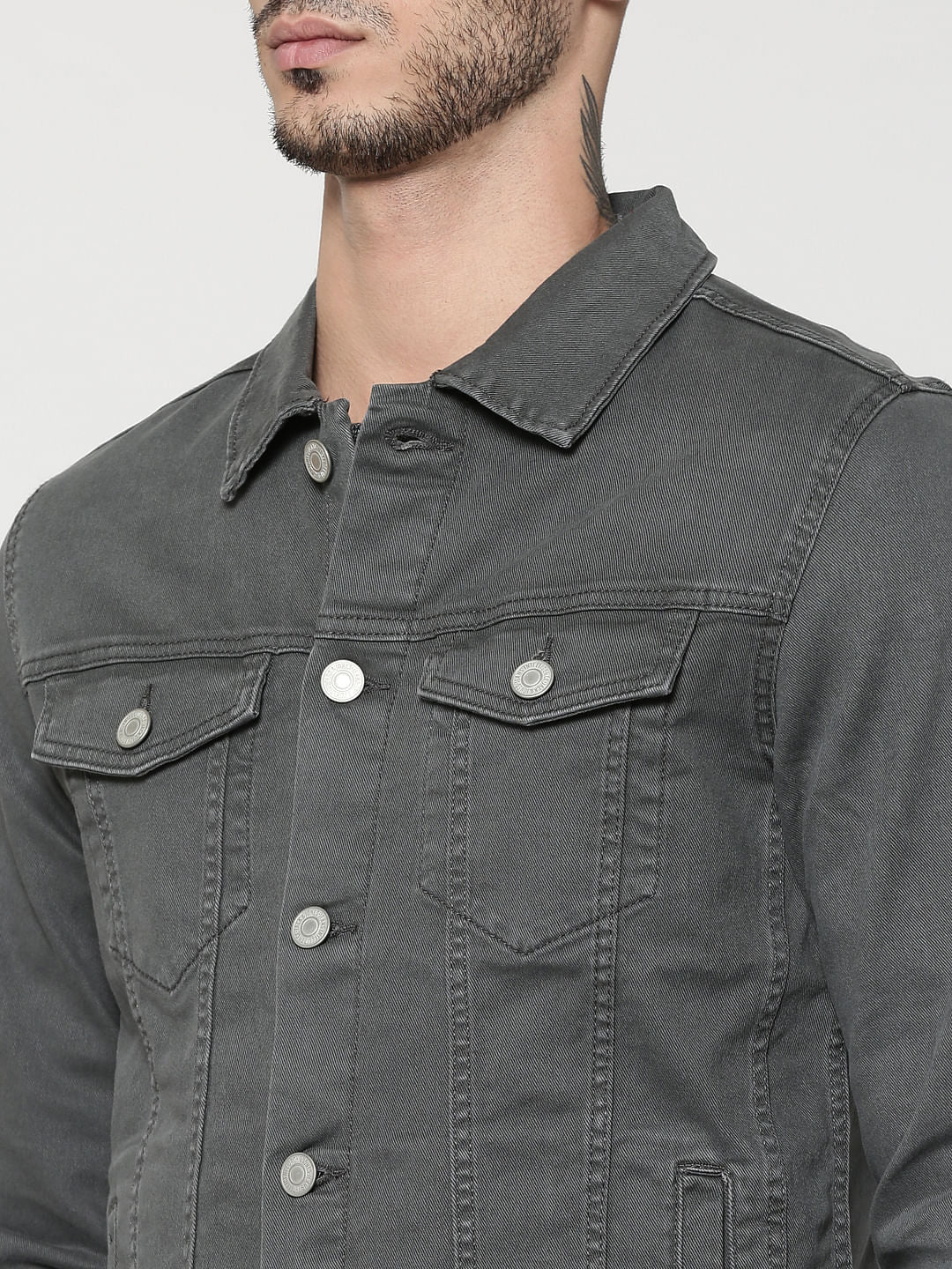 Grey Casual Denim Jacket