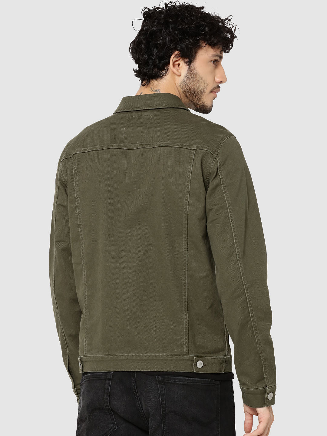 Olive Green Casual Denim Jacket