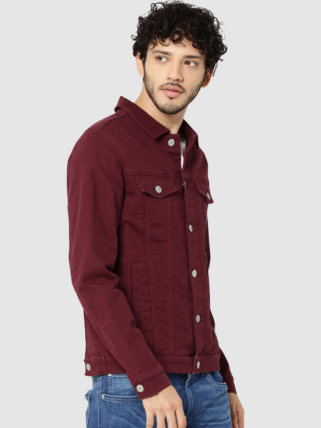 Maroon Casual Denim Jacket