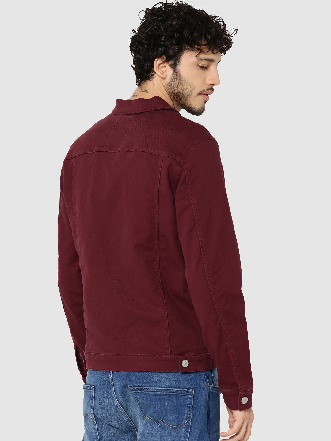 Maroon Casual Denim Jacket
