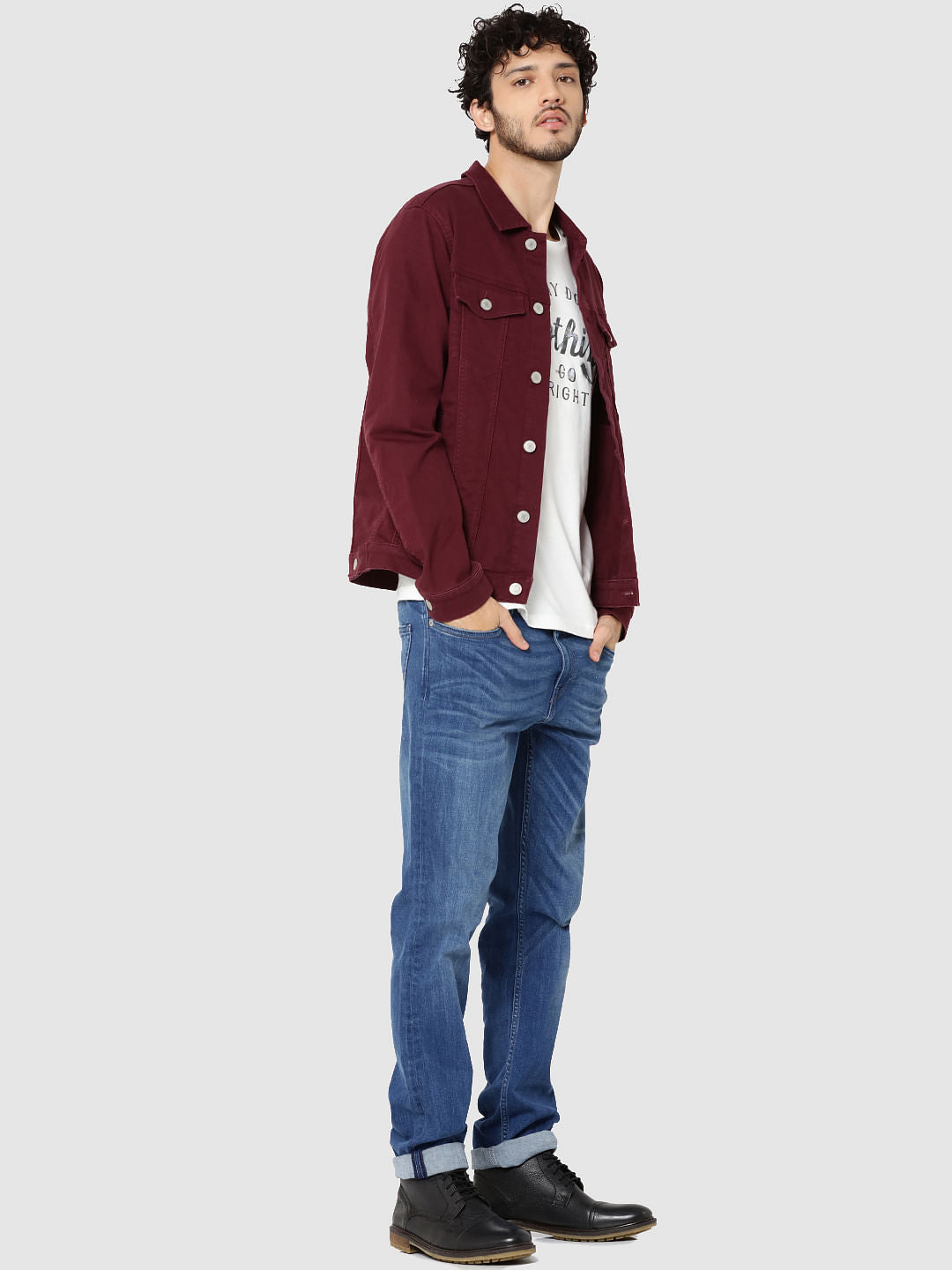Maroon Casual Denim Jacket