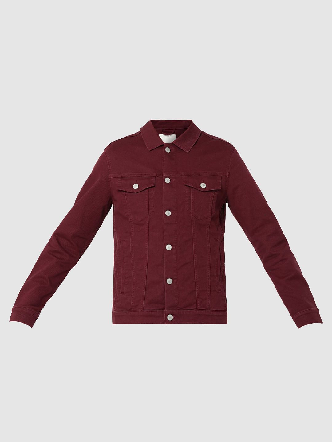 Maroon Casual Denim Jacket