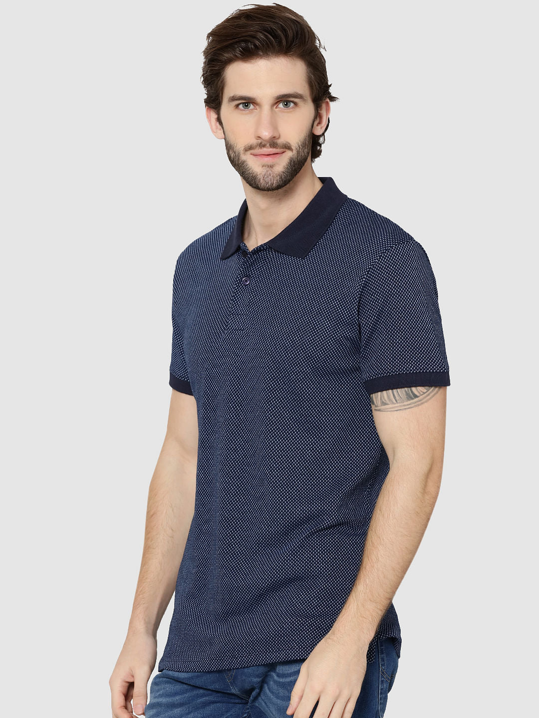 Dark Blue Jacquard Polo T-Shirt