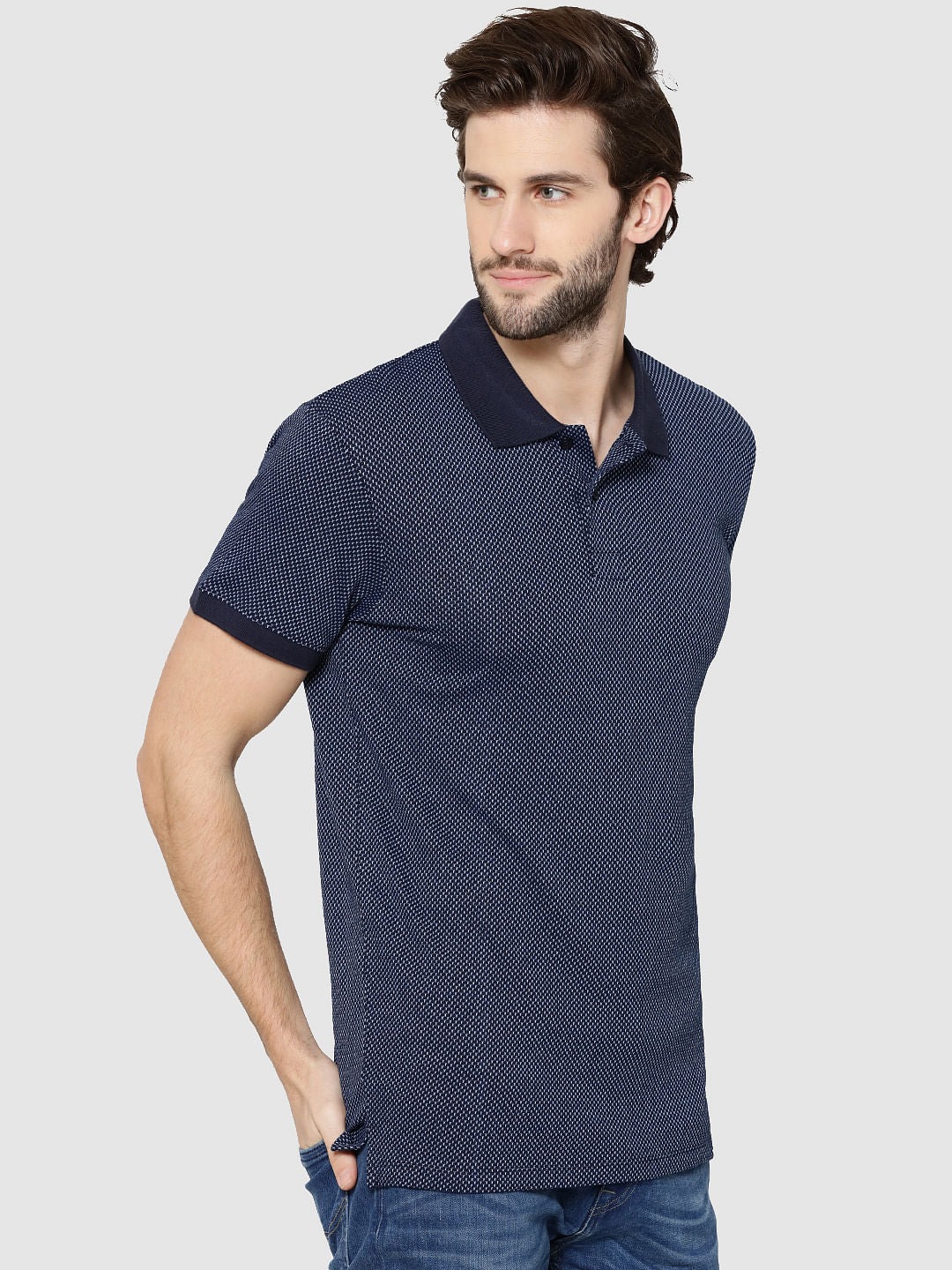 Dark Blue Jacquard Polo T-Shirt