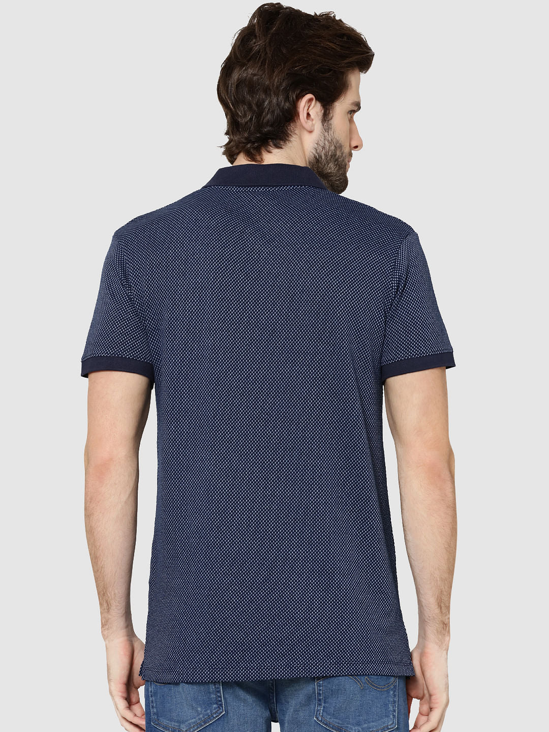 Dark Blue Jacquard Polo T-Shirt