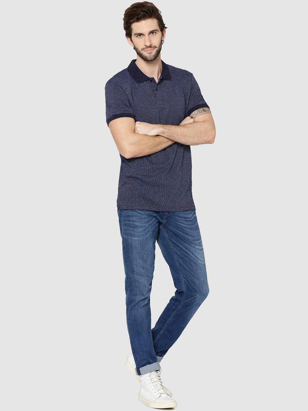 Dark Blue Jacquard Polo T-Shirt
