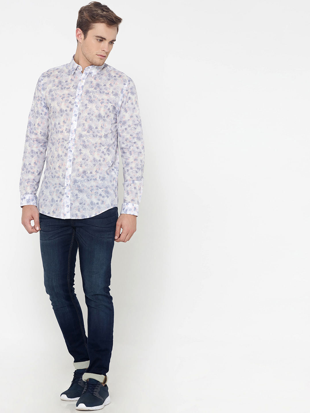 White All Over Print Slim Fit Shirt