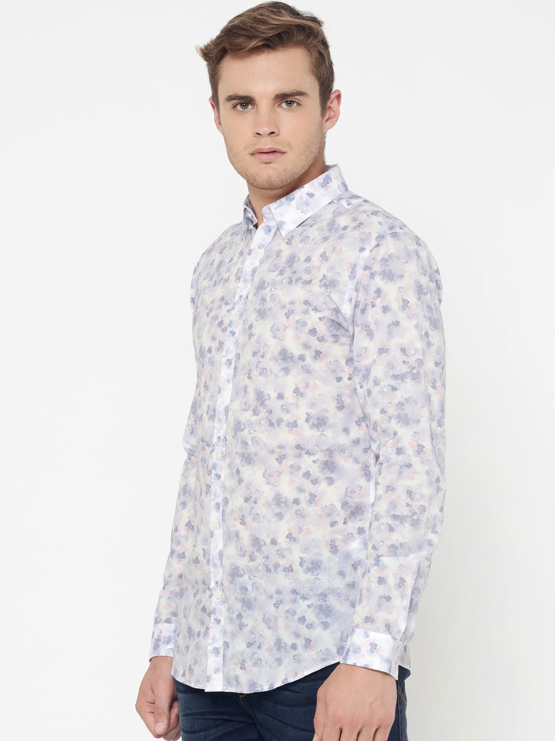 White All Over Print Slim Fit Shirt