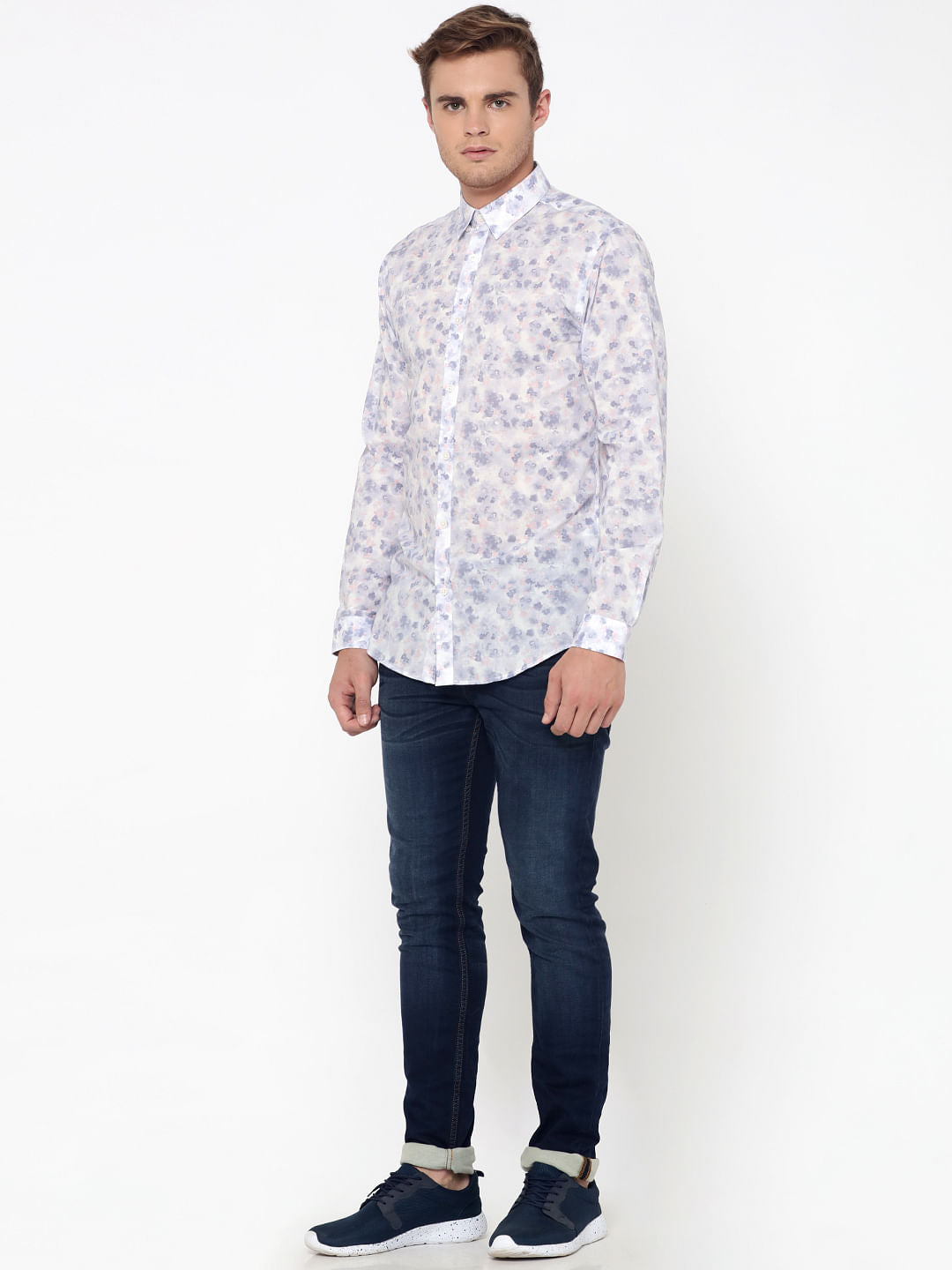 White All Over Print Slim Fit Shirt