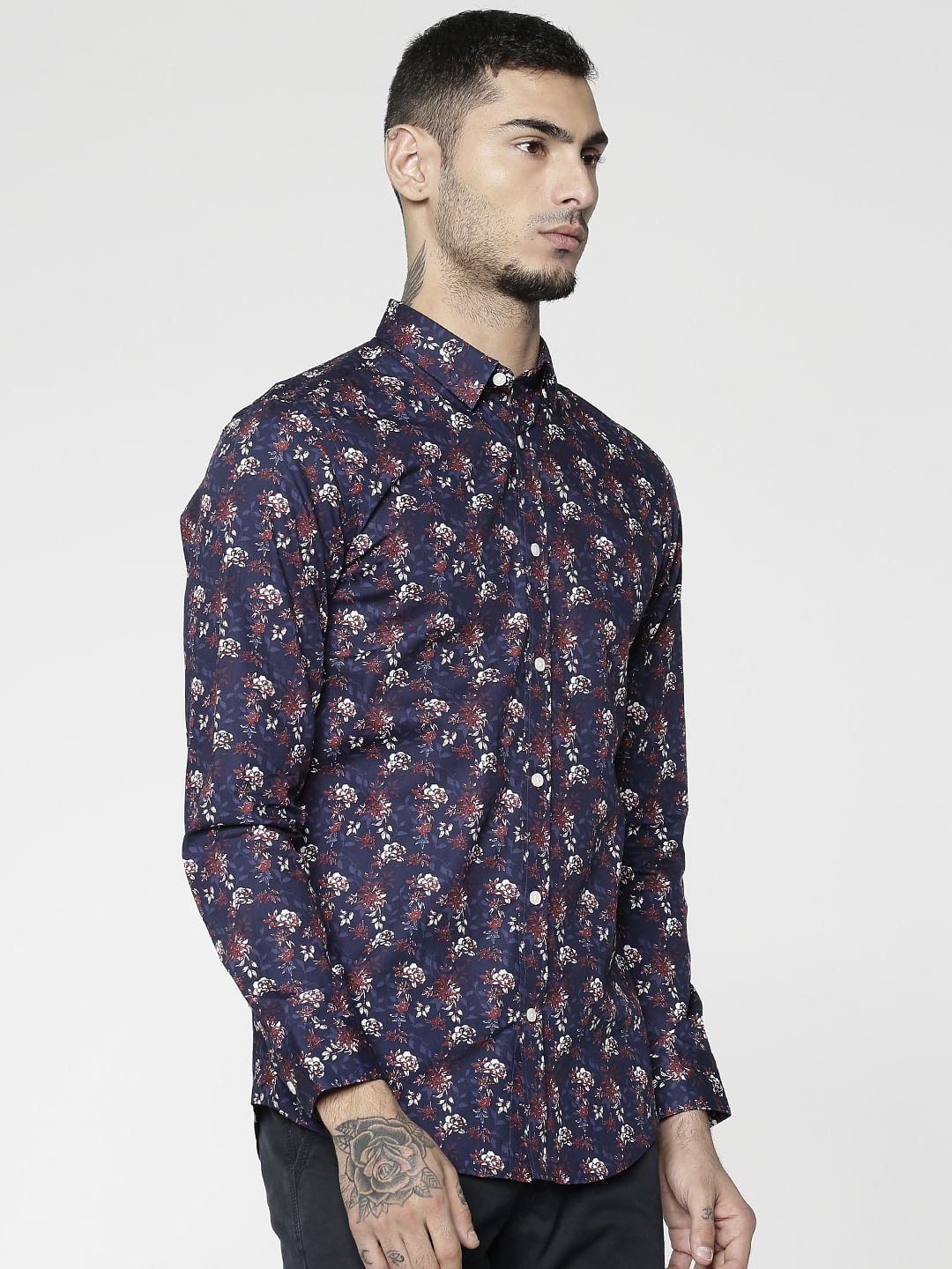 Red All Over Floral Print Slim Fit Full Sleeves Shirt