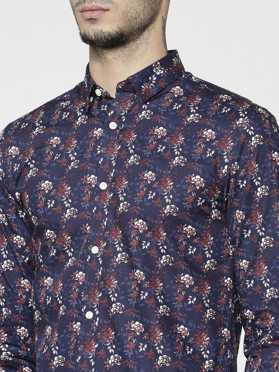 Red All Over Floral Print Slim Fit Full Sleeves Shirt