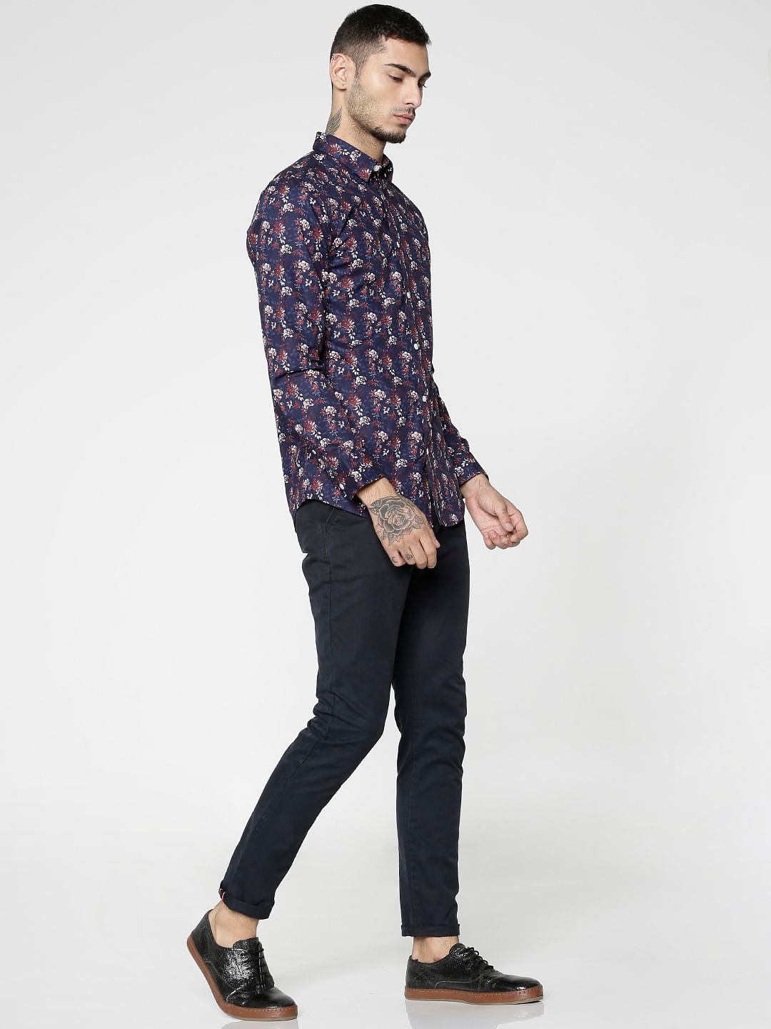Red All Over Floral Print Slim Fit Full Sleeves Shirt