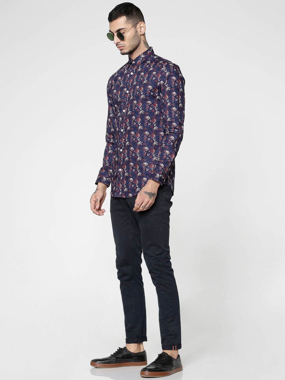Red All Over Floral Print Slim Fit Full Sleeves Shirt