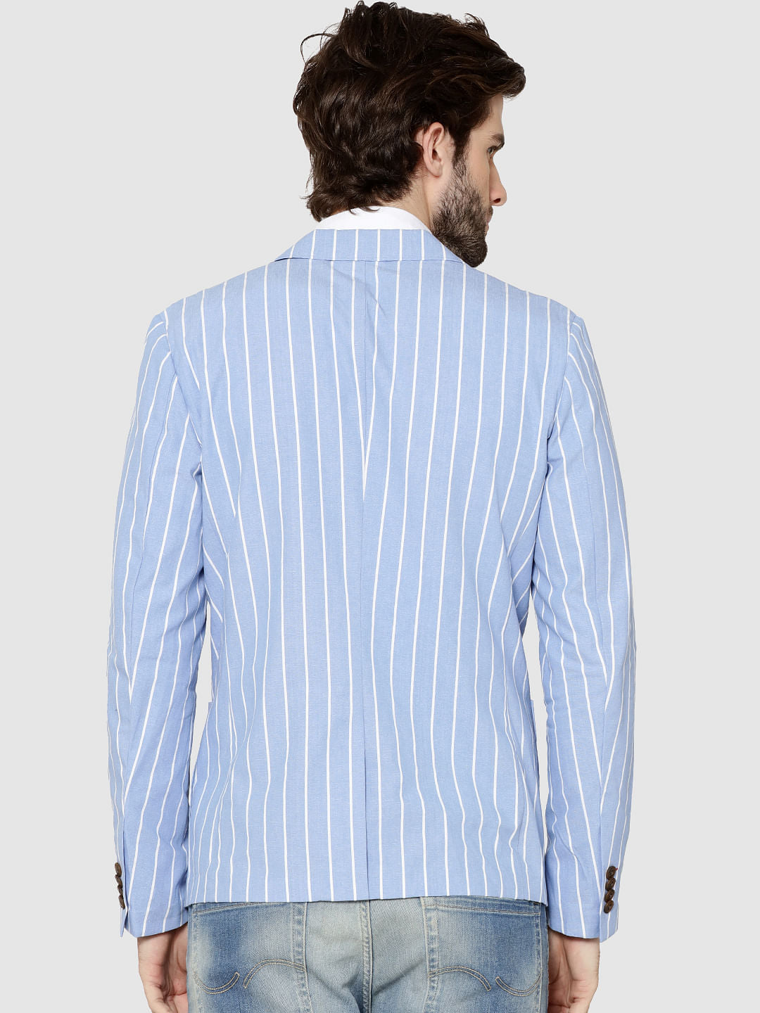 Blue Striped Slim Fit Blazer