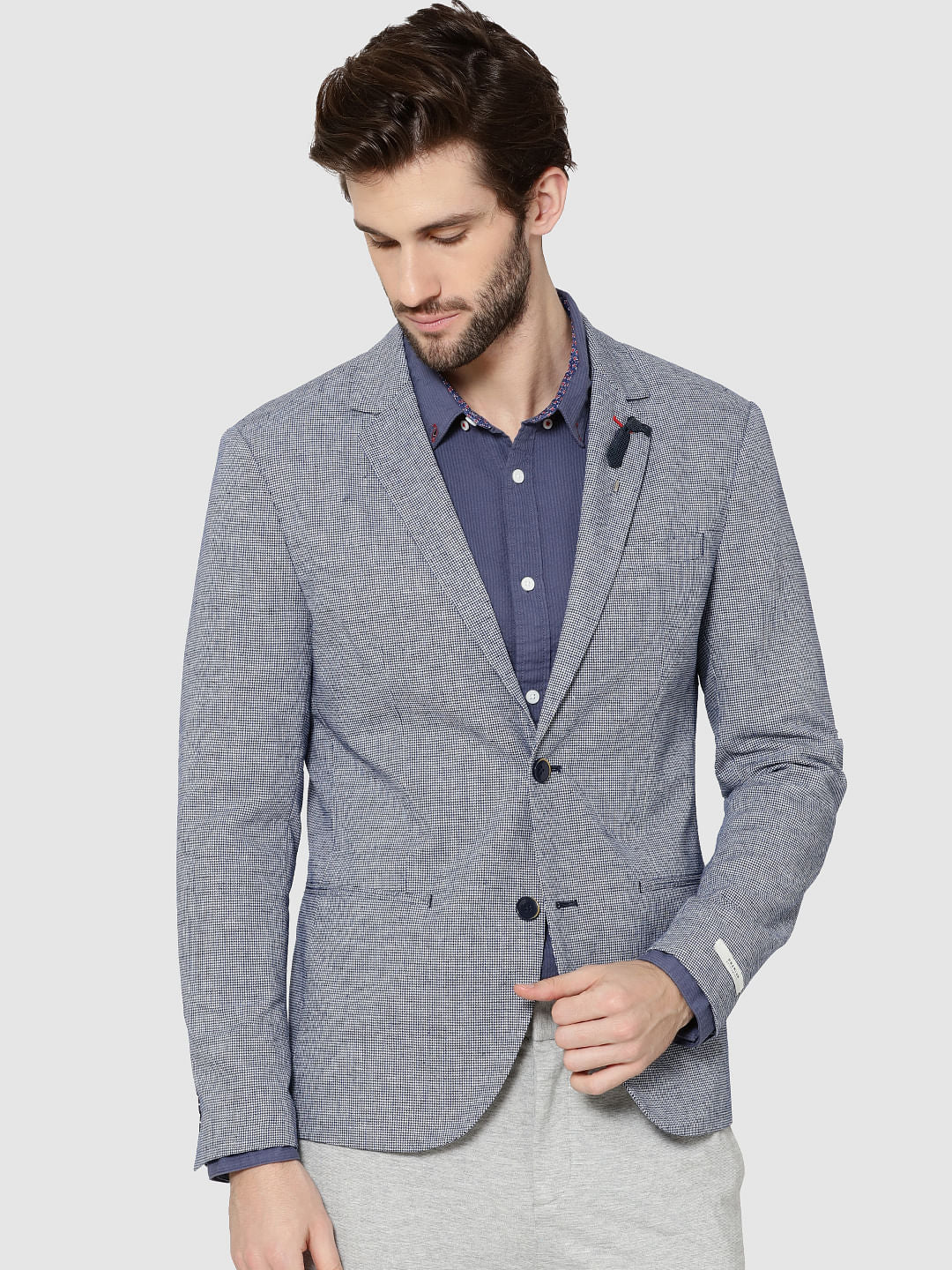 Blue Check Slim Fit Blazer - 46