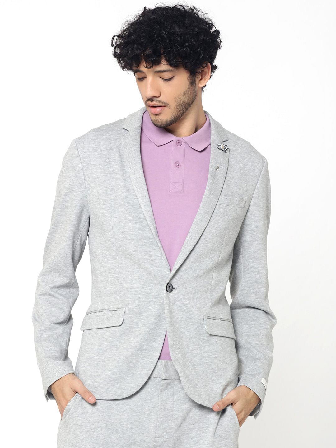 Light Grey Slim Fit Blazer - 46