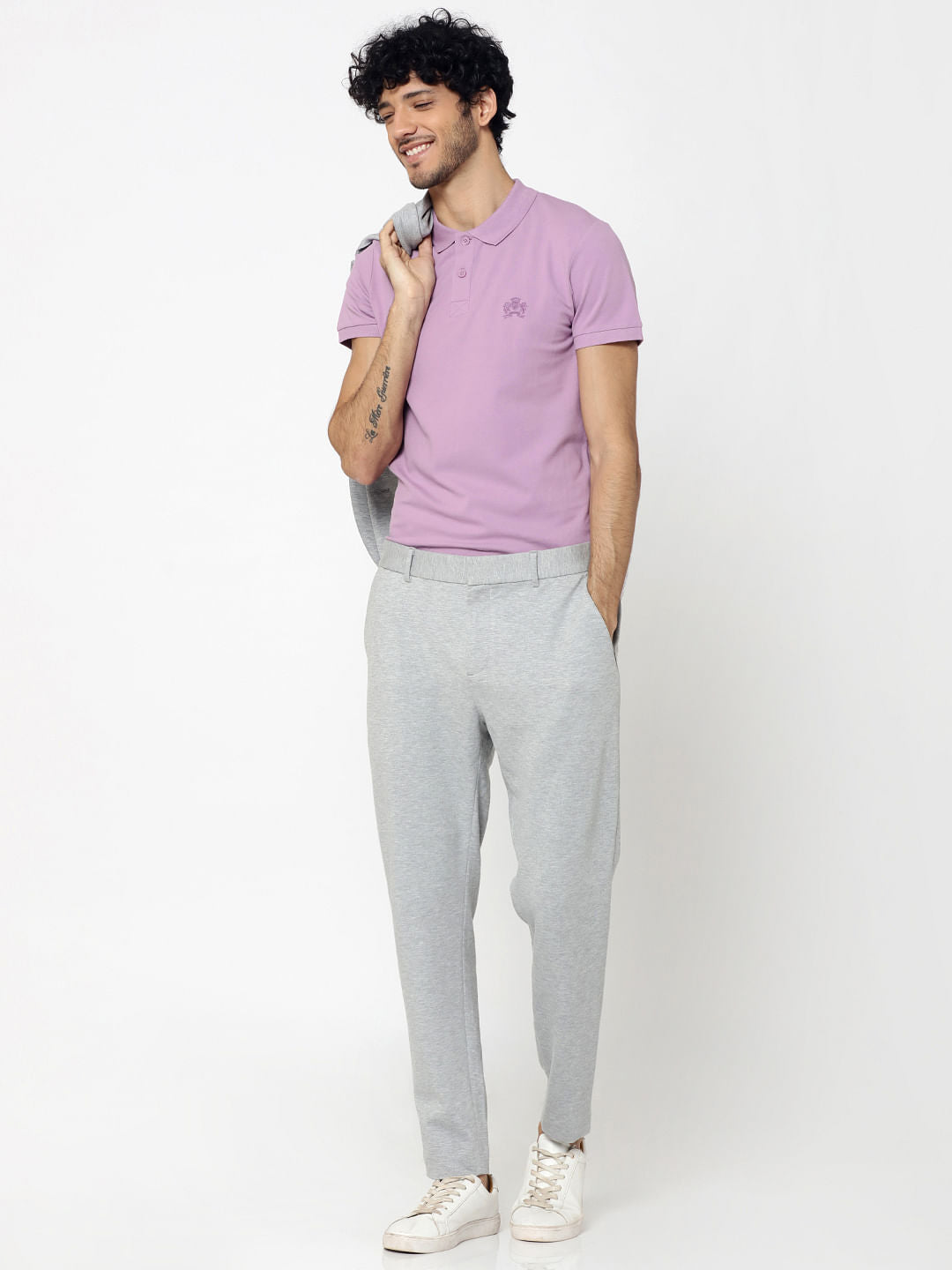 Light Grey Slim Fit Cropped Trousers