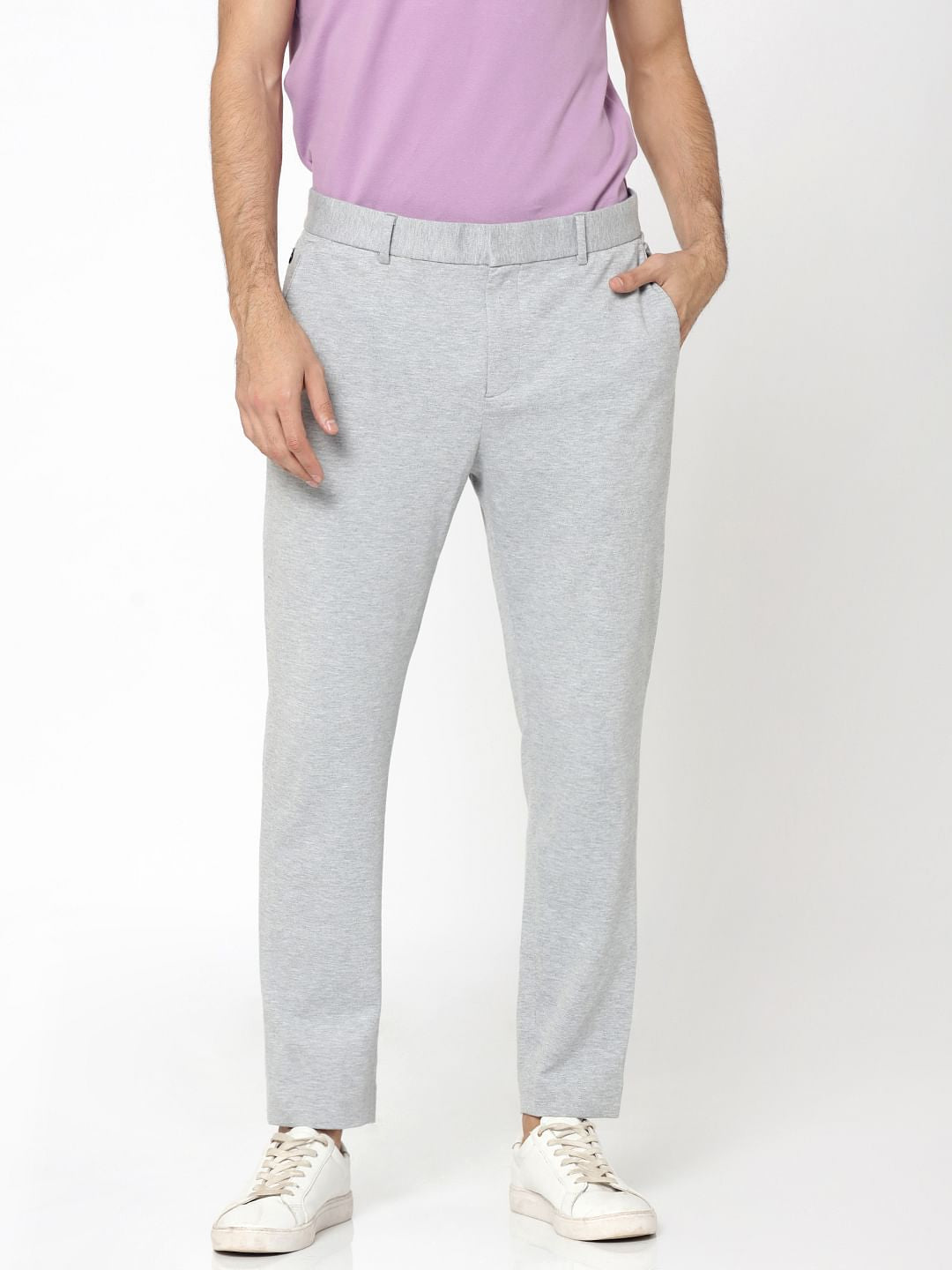 Light Grey Slim Fit Cropped Trousers - 46