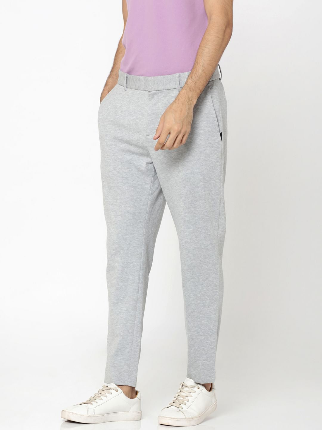 Light Grey Slim Fit Cropped Trousers