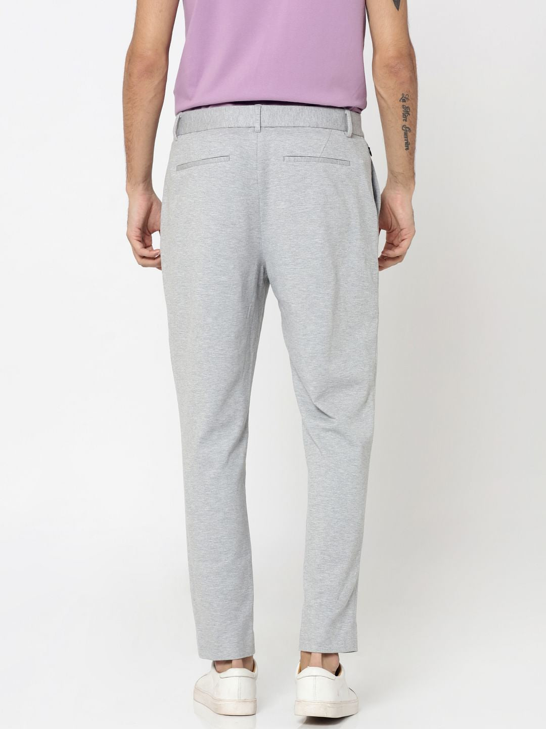 Light Grey Slim Fit Cropped Trousers