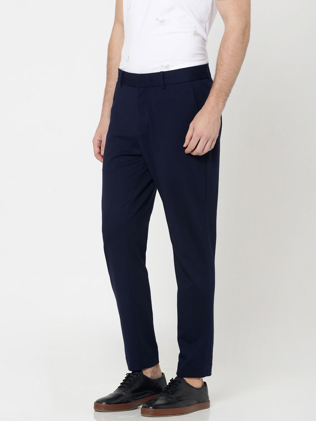 Dark Blue Slim Fit Cropped Trousers