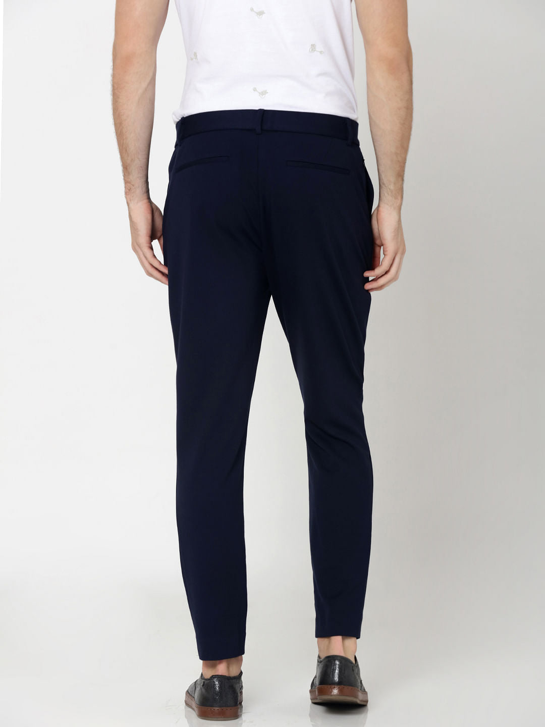 Dark Blue Slim Fit Cropped Trousers