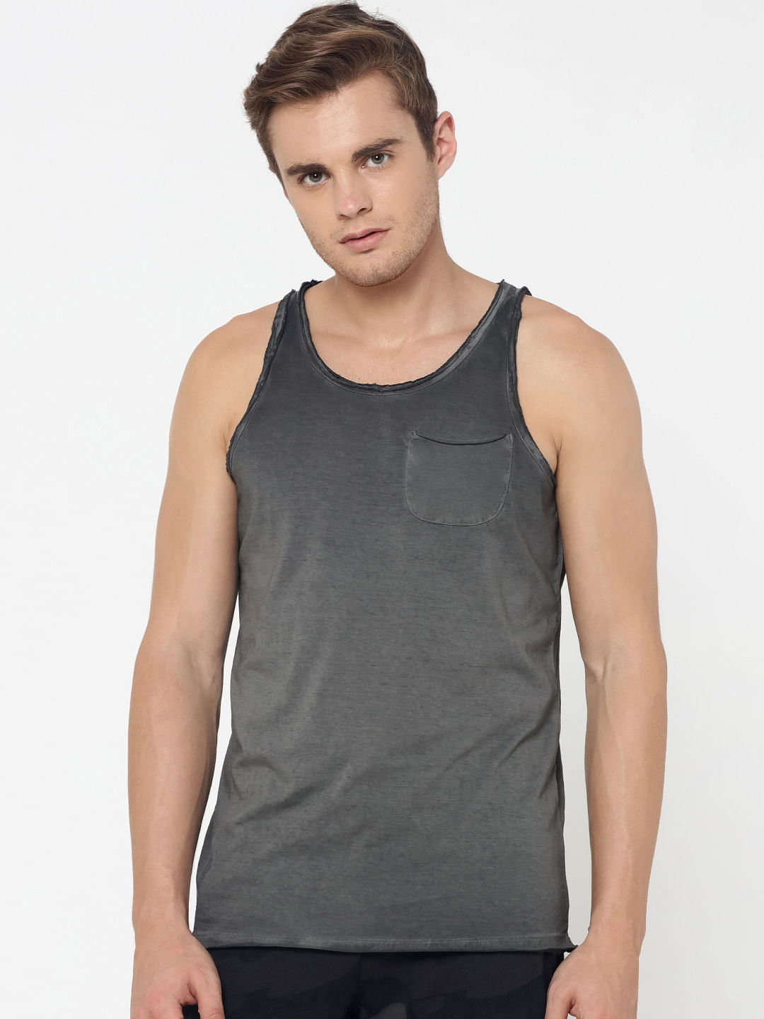 Black One Pocket Tank Top - S