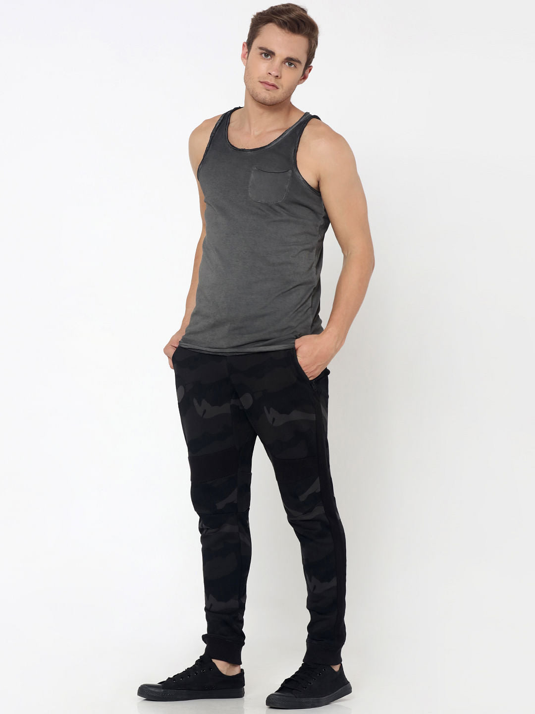 Black One Pocket Tank Top