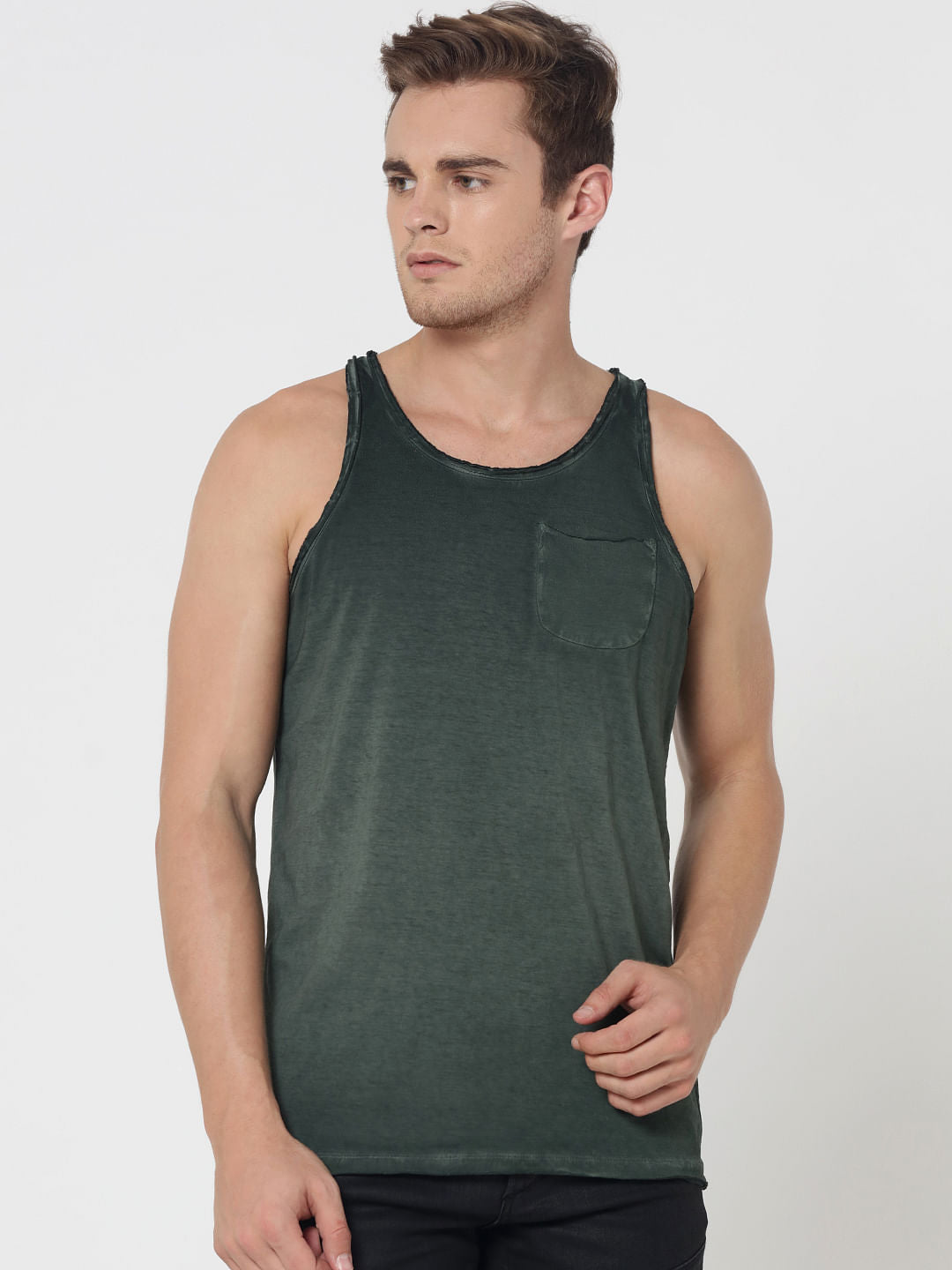 Olive Green One Pocket Tank Top - S