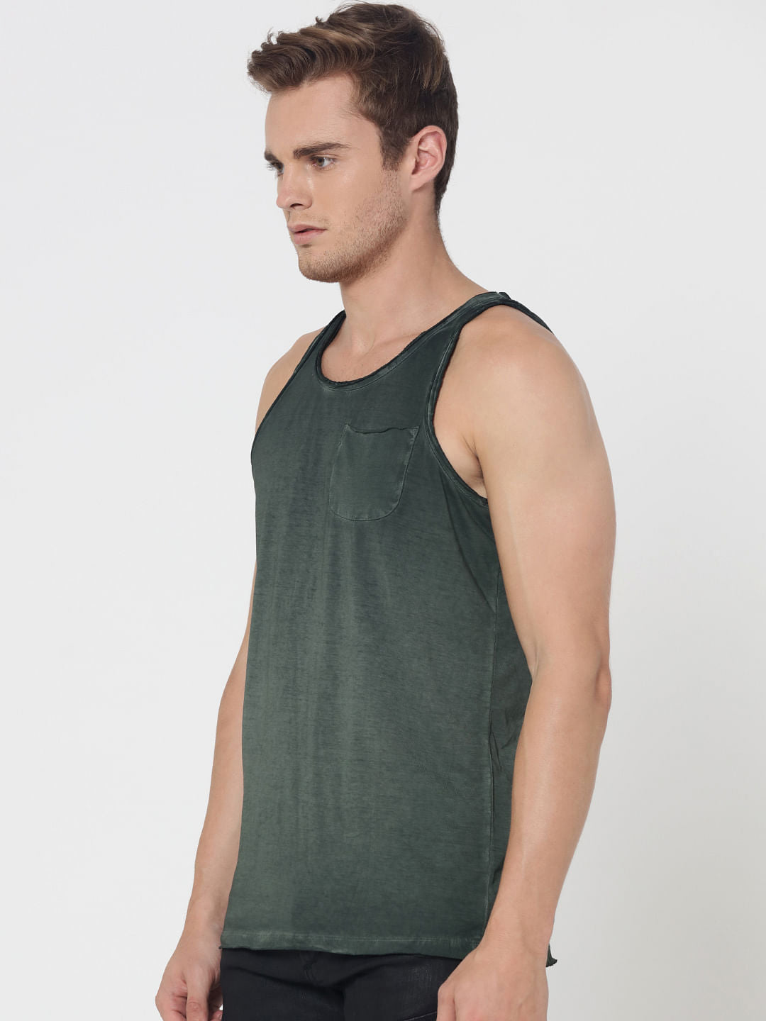 Olive Green One Pocket Tank Top
