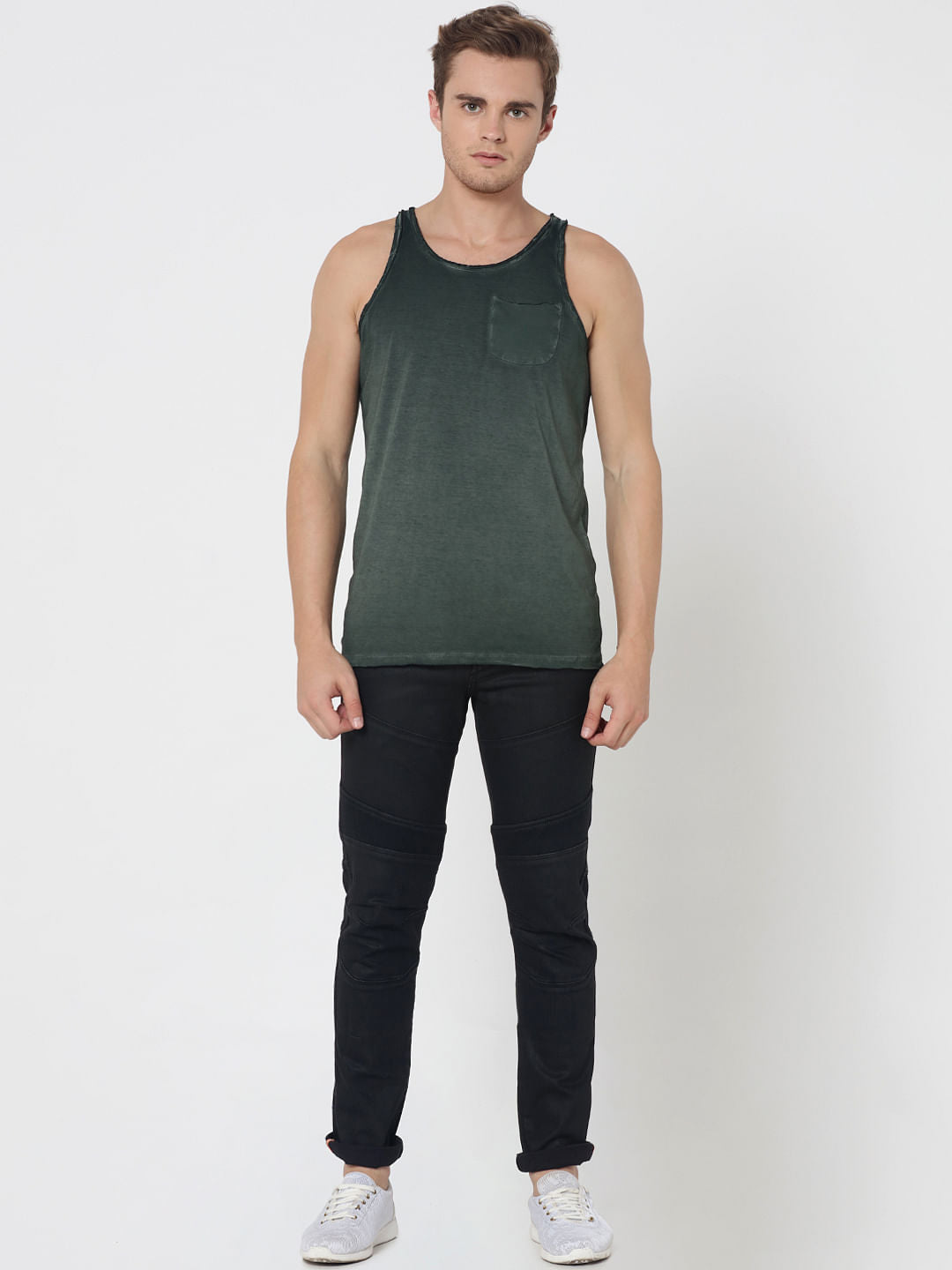 Olive Green One Pocket Tank Top