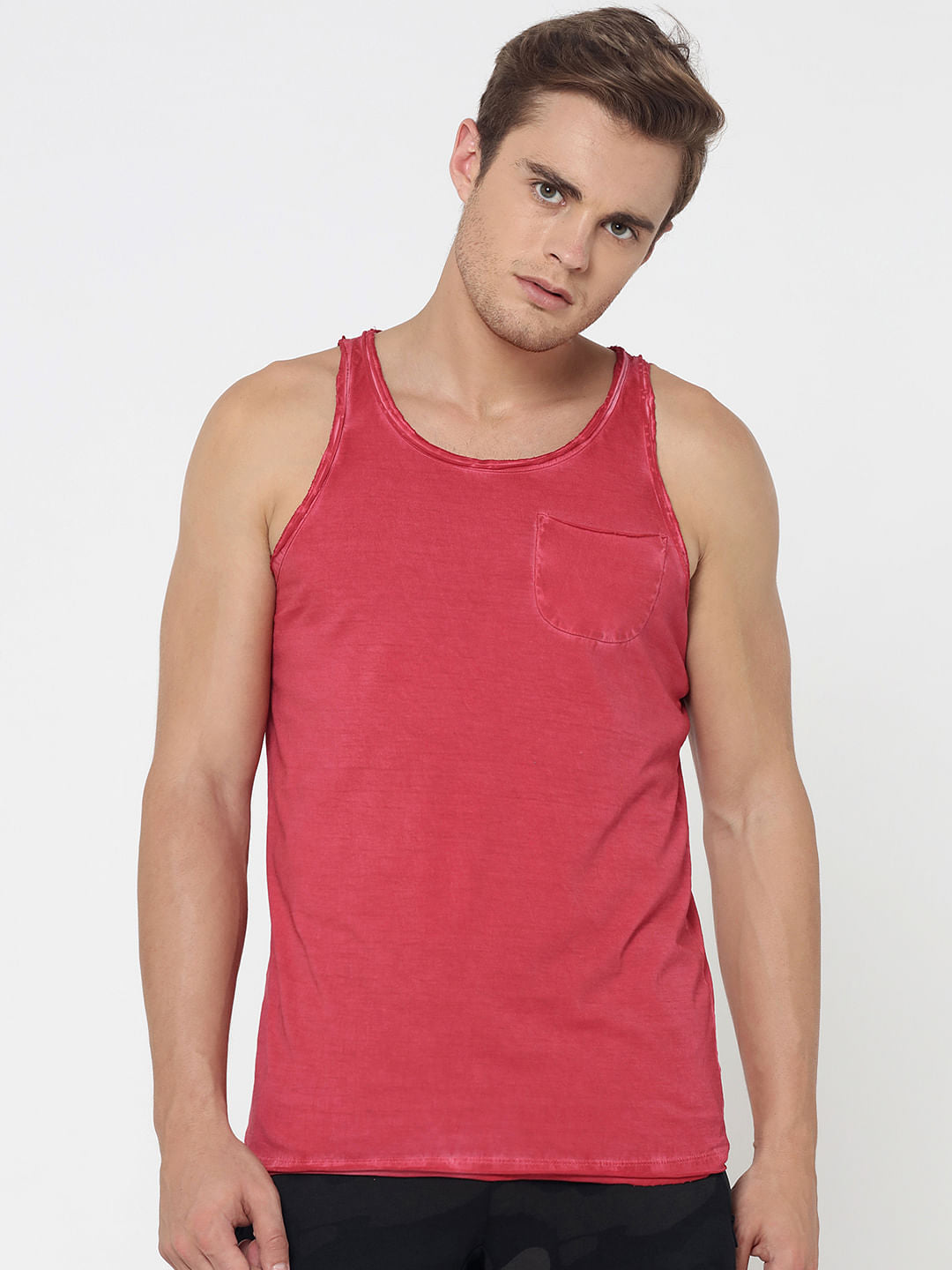 Red One Pocket Tank Top - S
