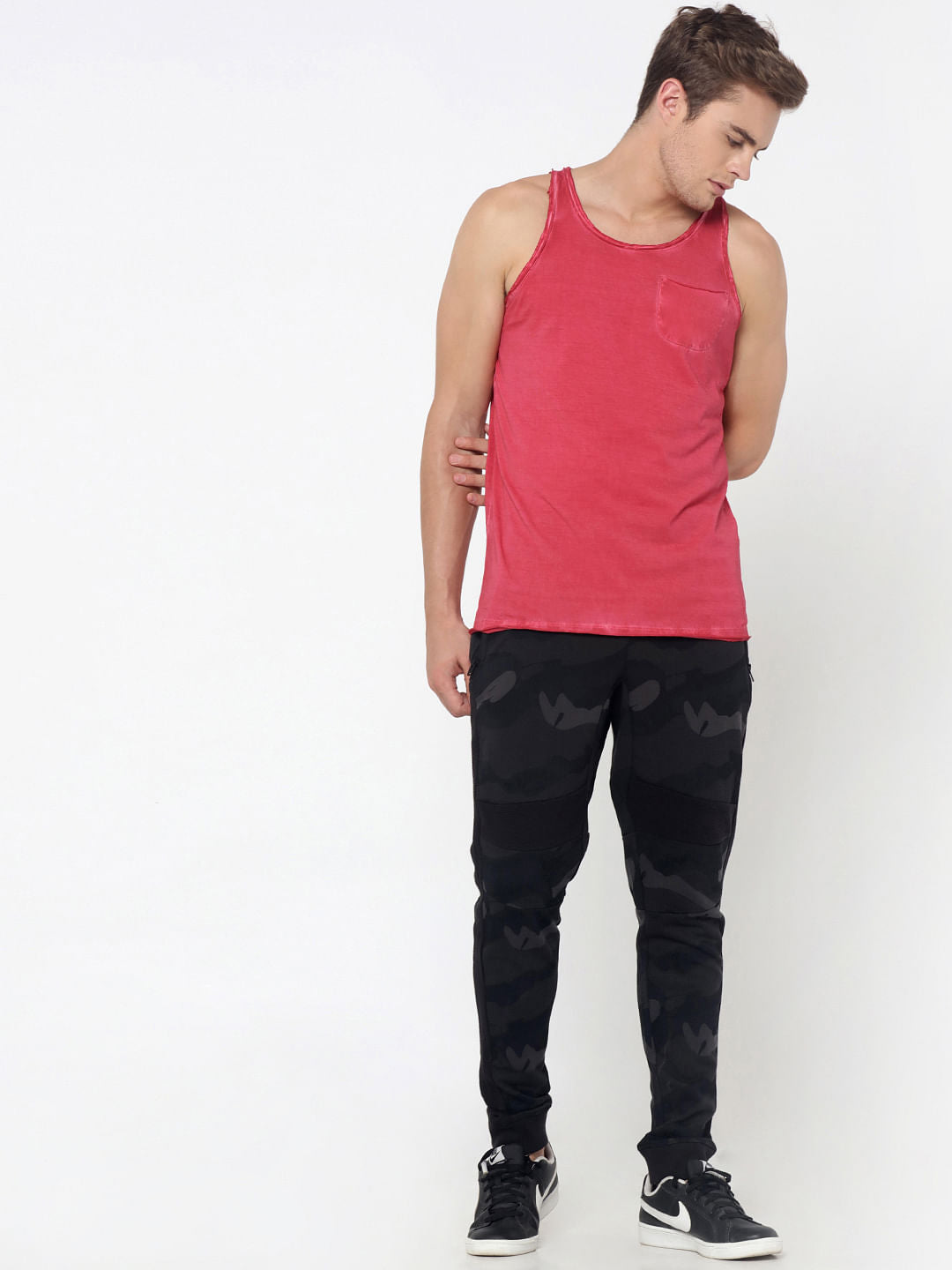 Red One Pocket Tank Top