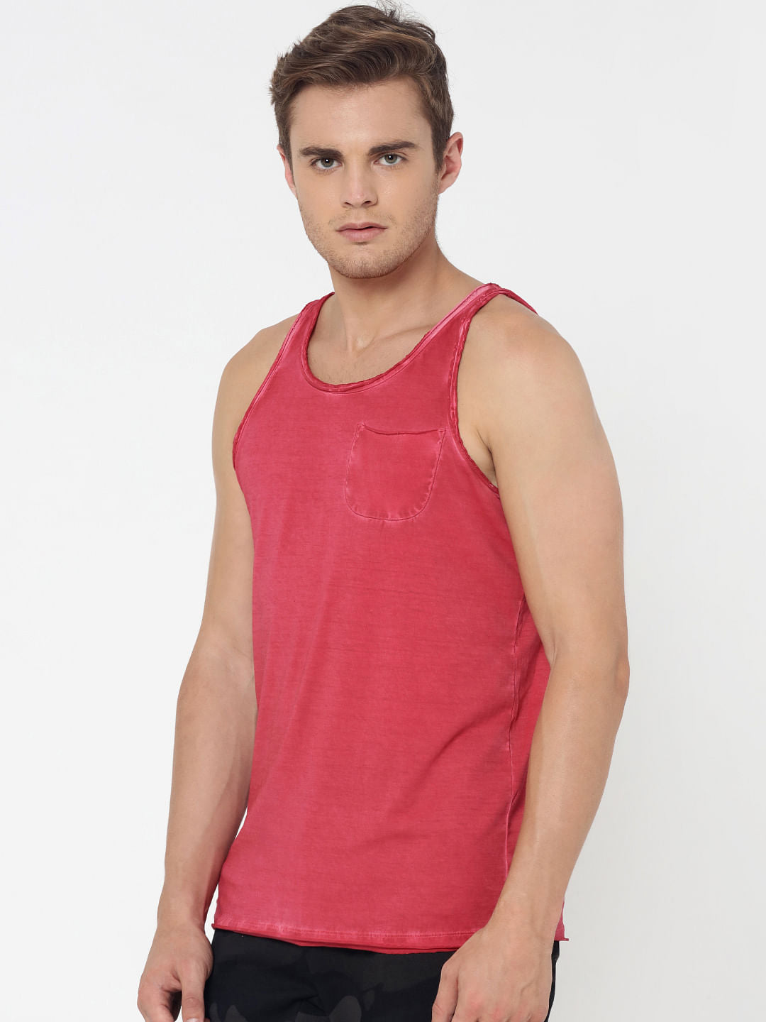 Red One Pocket Tank Top