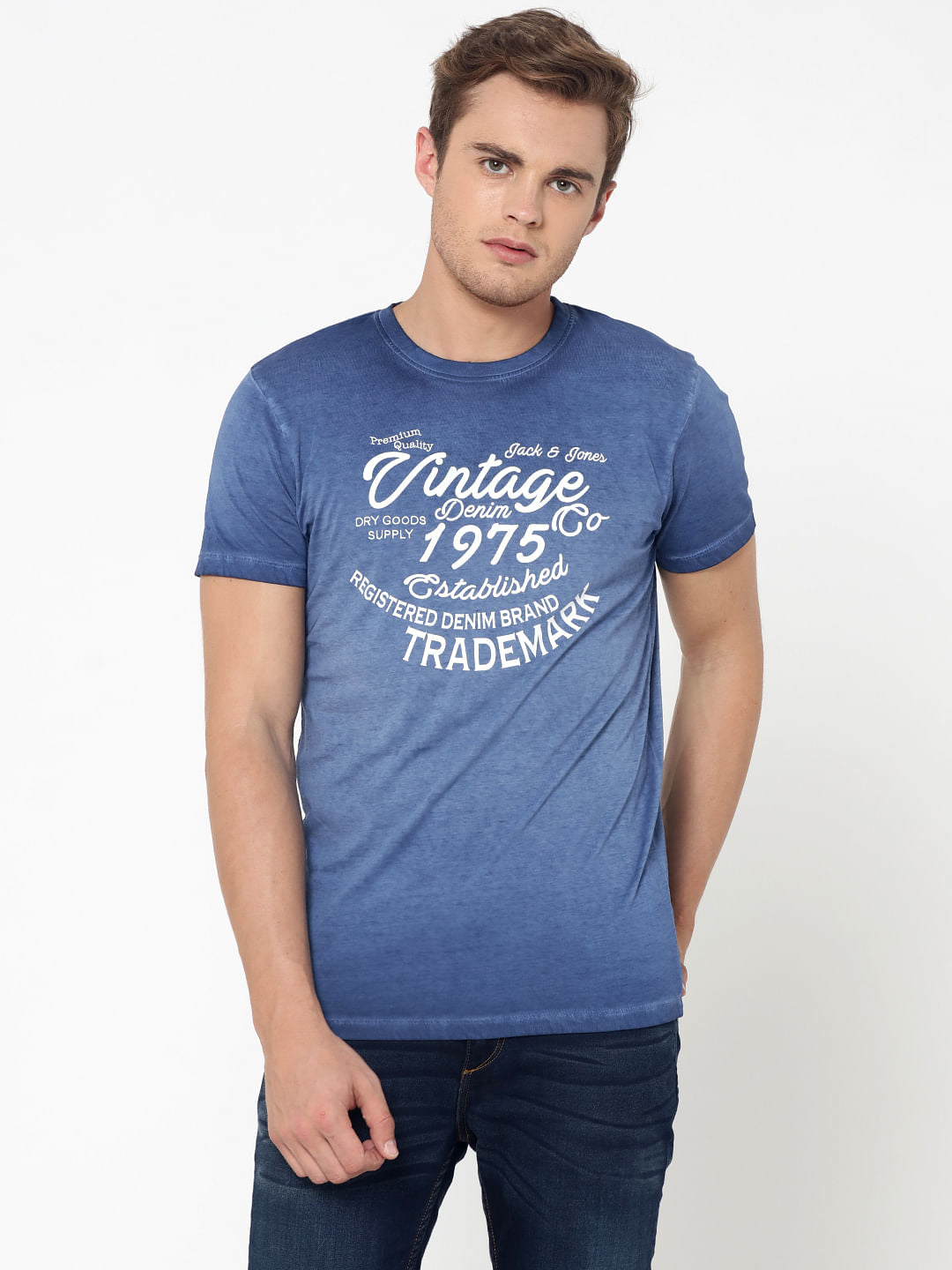 Blue Graphic Print Crew Neck T-Shirt