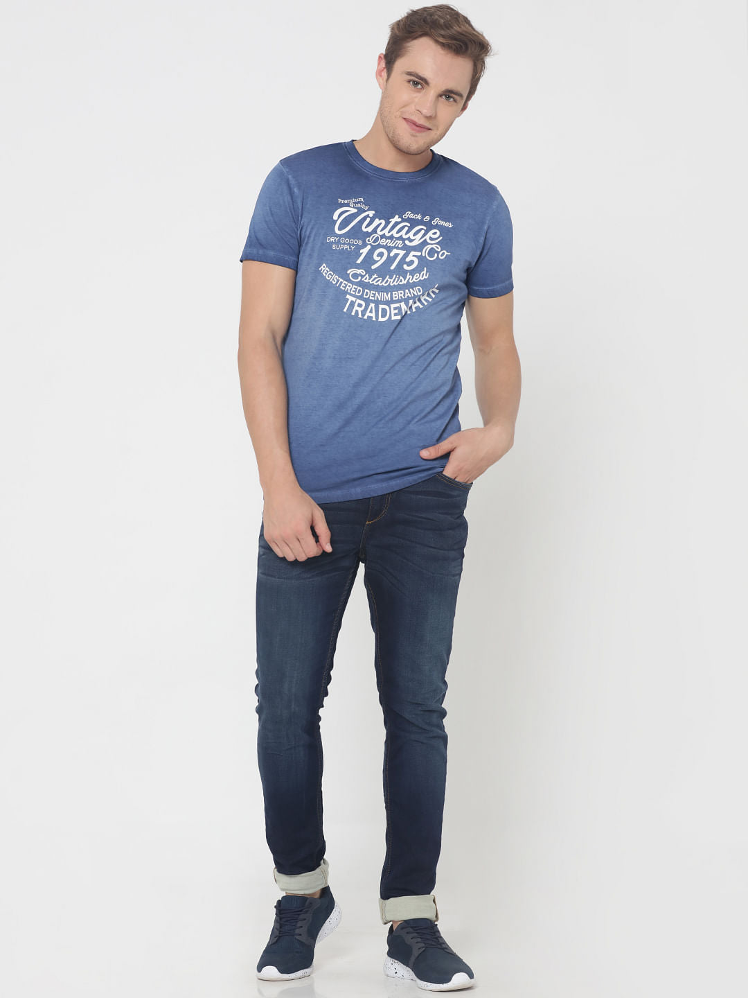 Blue Graphic Print Crew Neck T-Shirt