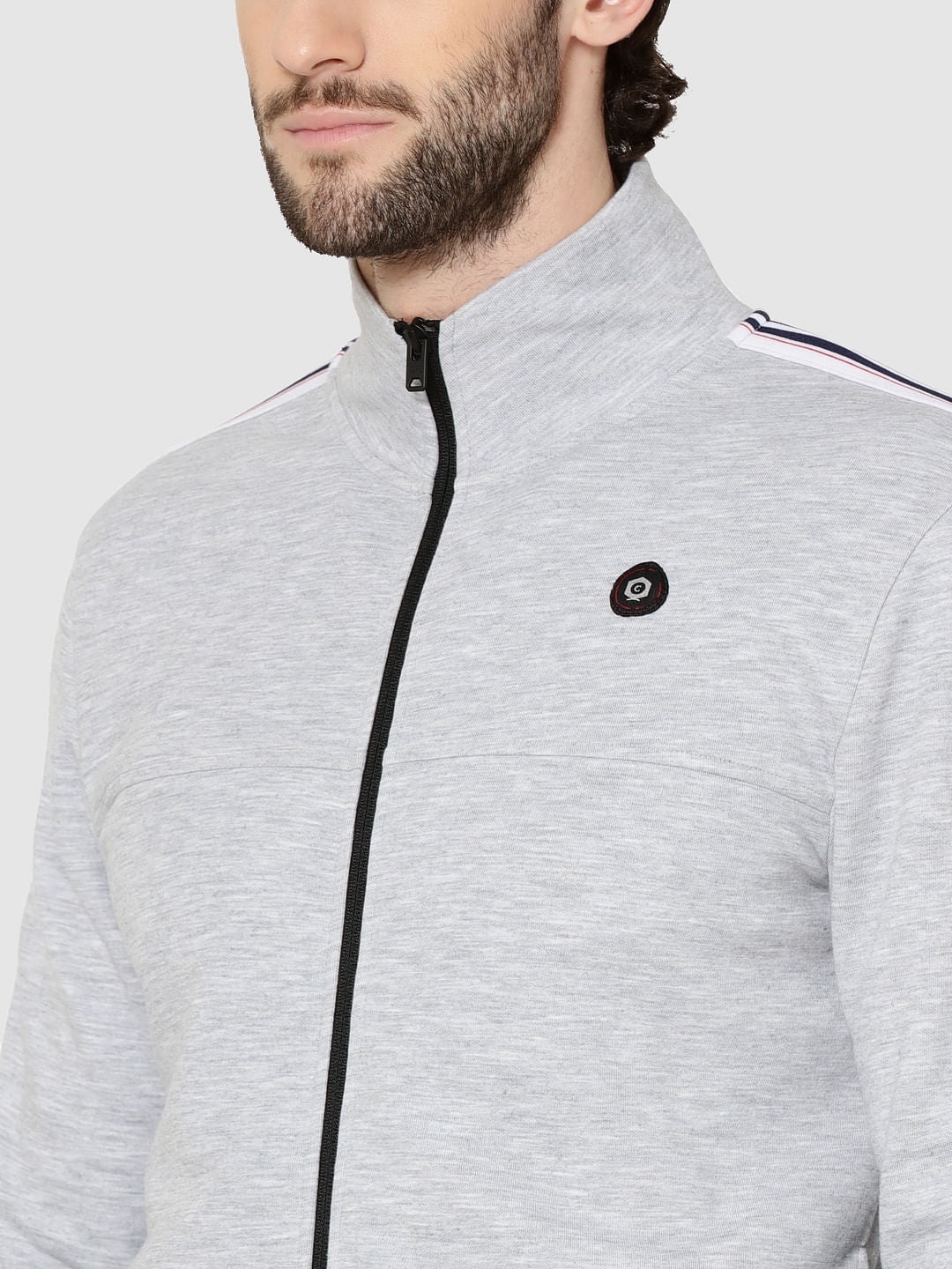 Light Grey Tape Detail Zip Up Sweatshirt