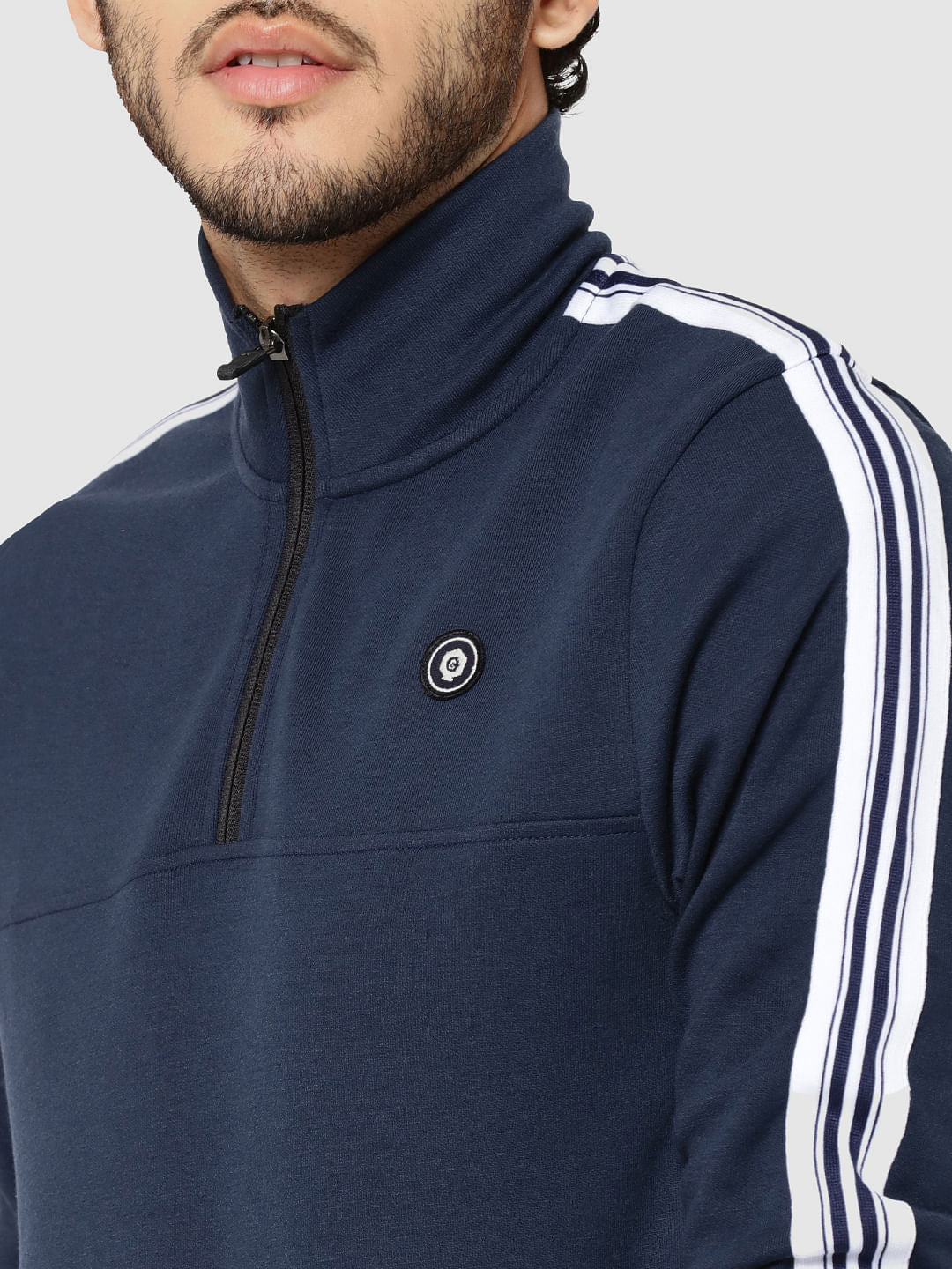 Blue Tape Detail Zip Up Turtle Neck Sweatshirt