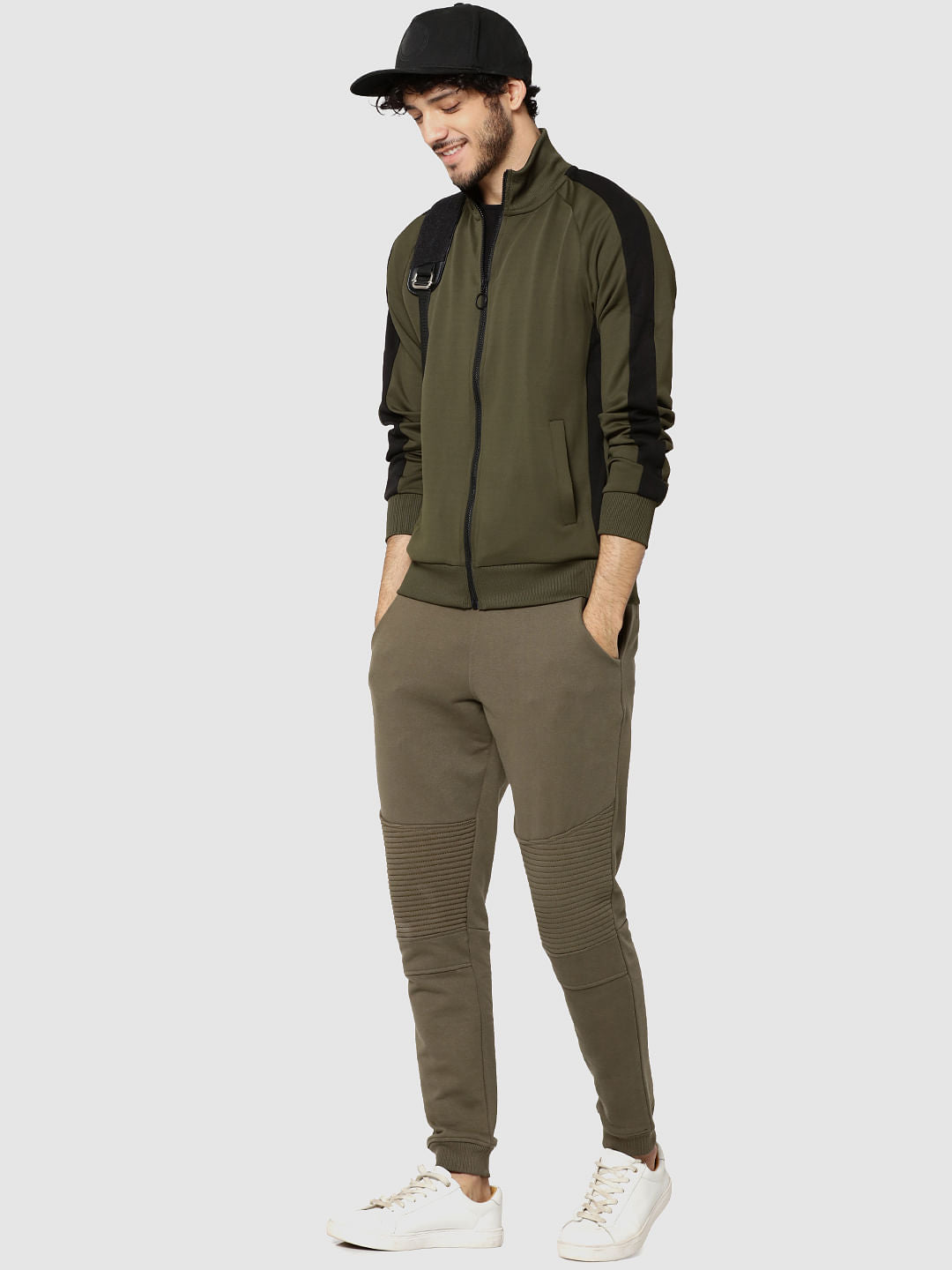 Olive Green Striped Raglan Sleeves Sweatshirt