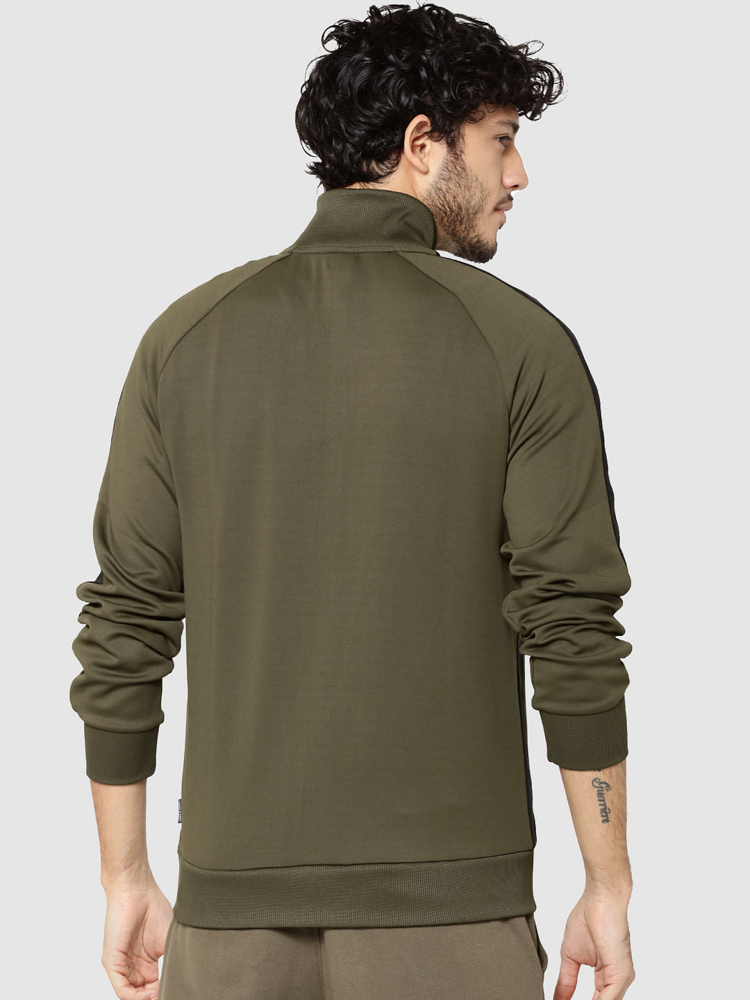 Olive Green Striped Raglan Sleeves Sweatshirt