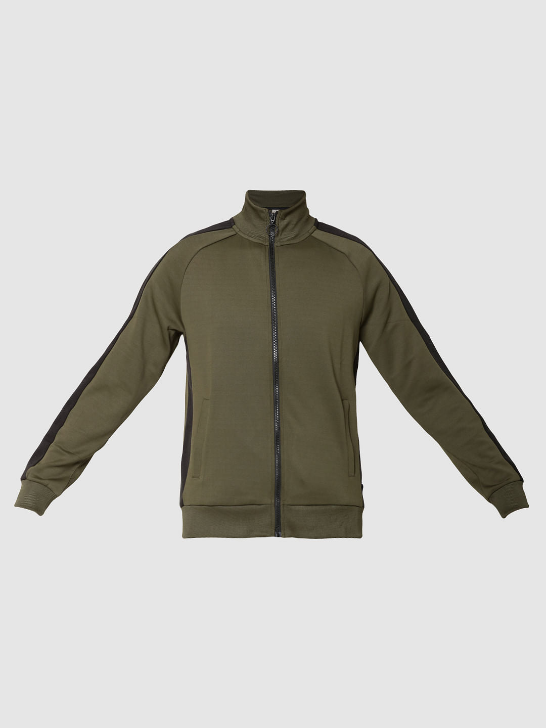 Olive Green Striped Raglan Sleeves Sweatshirt
